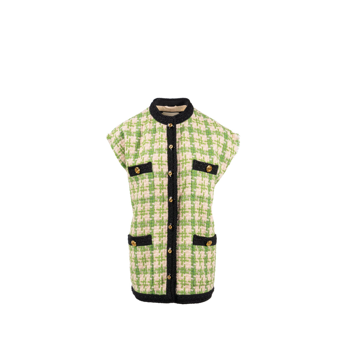 gucci-size-36-tweed-button-vest-jacket-acrylic-wool-cottongreen-multicolour