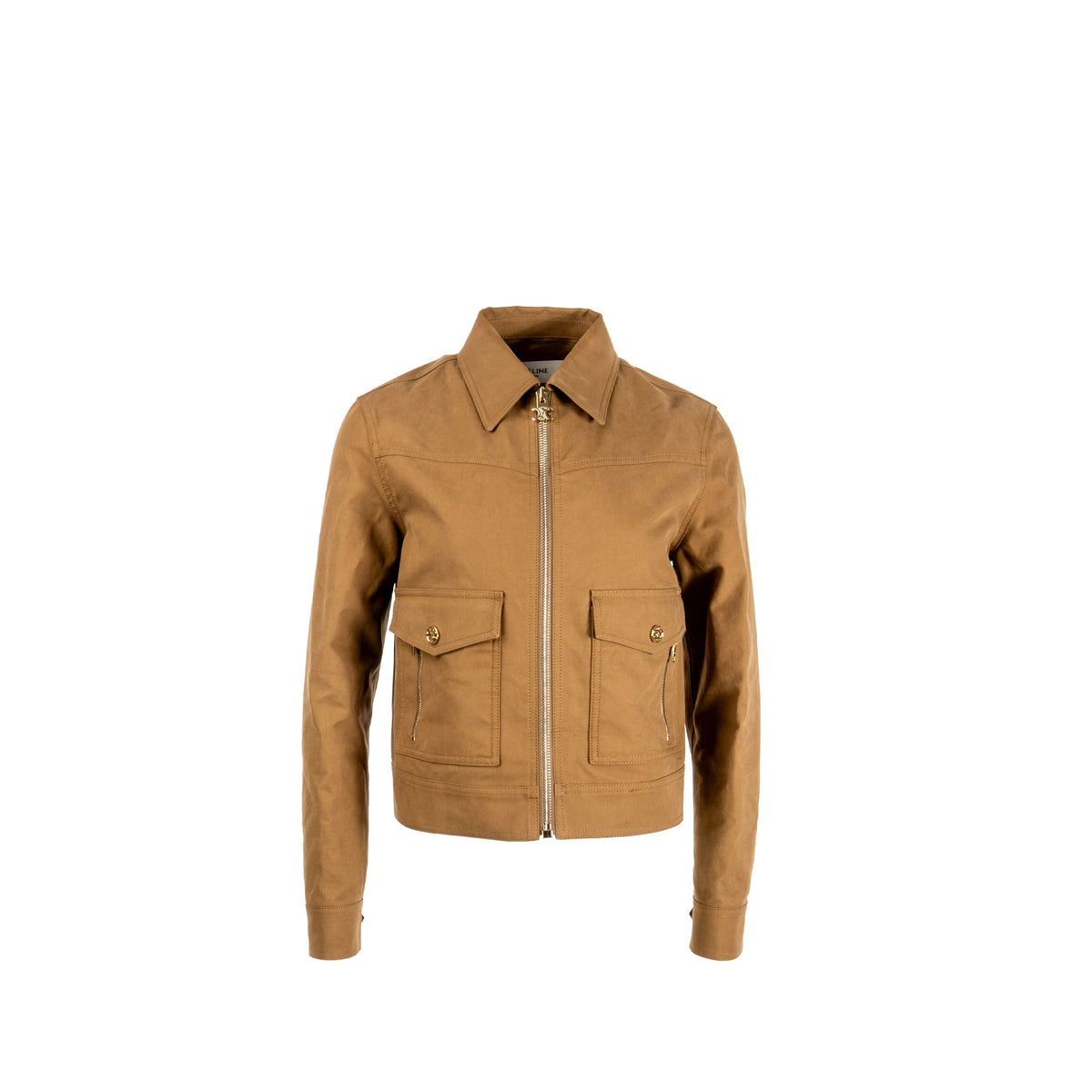 celine-size-36-western-blouson-jacket-cotton-twill-dark-beige