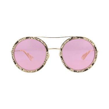 Gucci Round Frame Leather Sunglasses — White