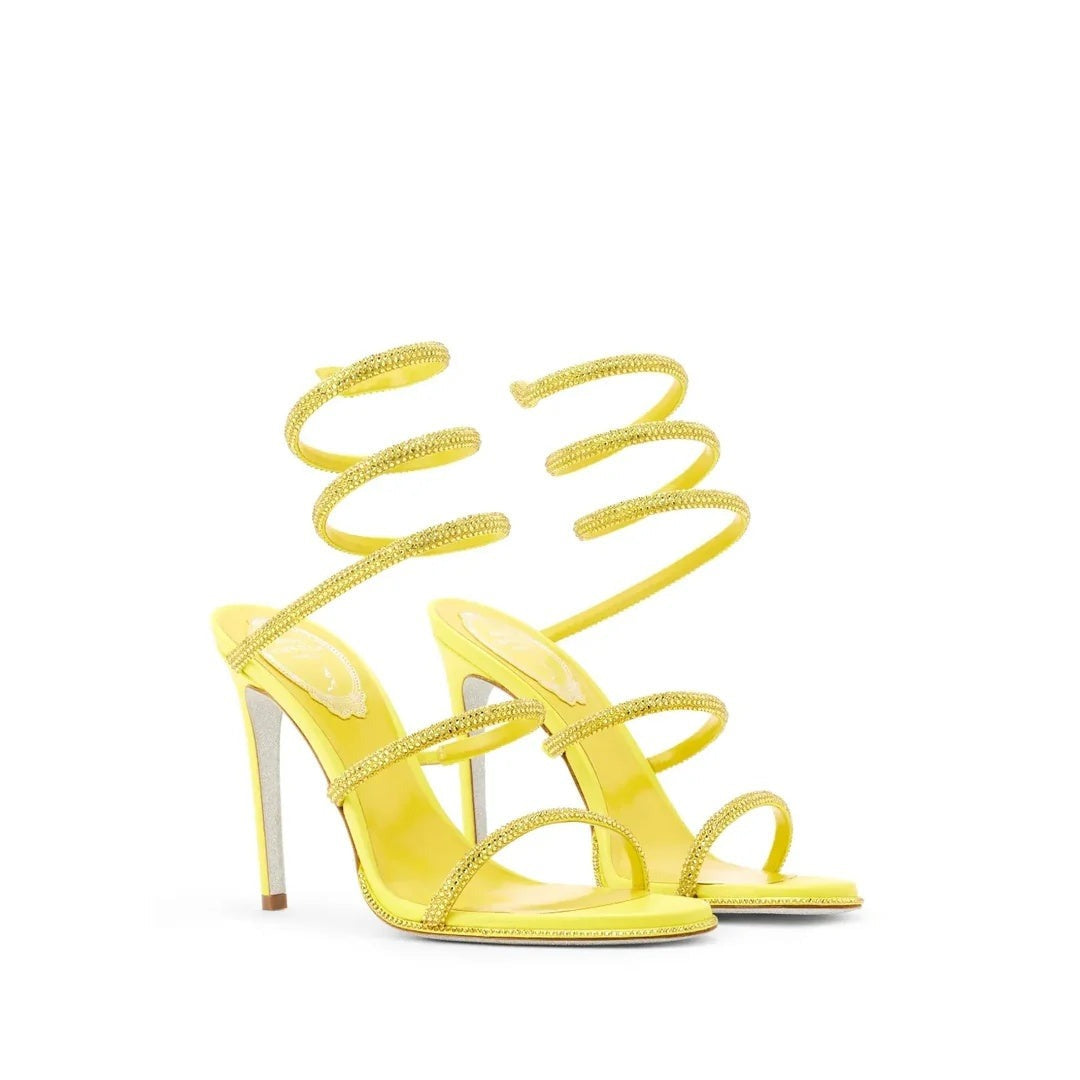 RENÉ CAOVILLA LEATHER FLOWER CLEO SANDAL YELLOW
