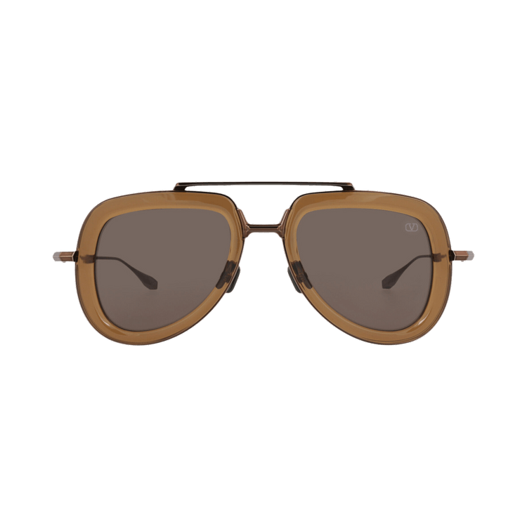 Valentino Aviator Frame Acetate/Metal Sunglasses — Brown – Copper 129D