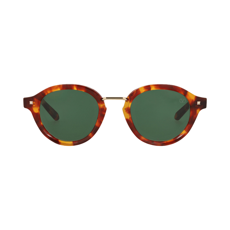 Valentino Round Frame Acetate Sunglasses — Brown