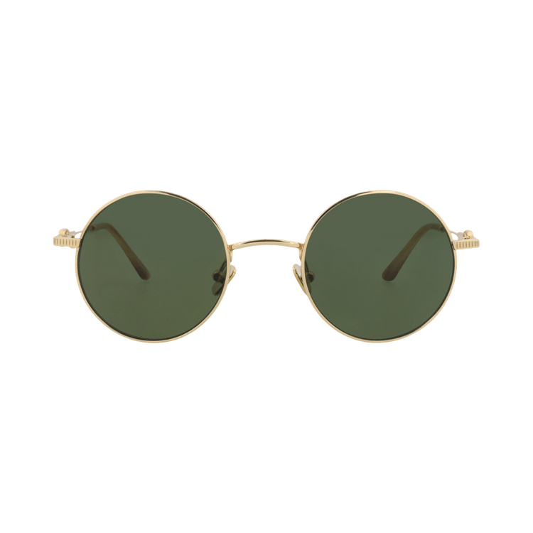 Valentino Round-Frame Metal Sunglasses — Gold – Green 173B 48