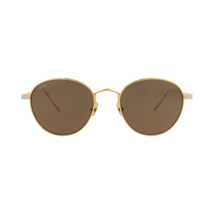 Cartier Round-Frame Titanium Sunglasses — Gold – Brown CT0009S 30002131 002