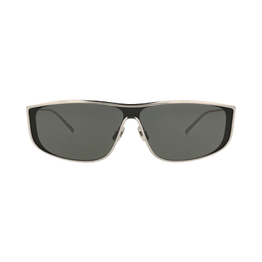 Saint Laurent Shield-Frame Metal Sunglasses — Silver – Grey 001