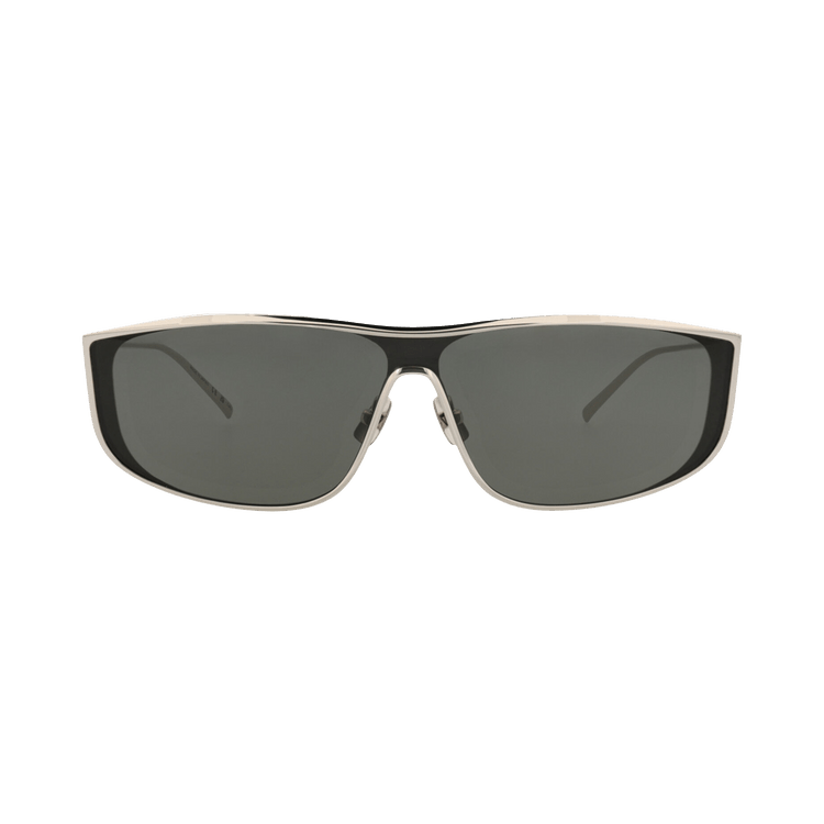 Saint Laurent Shield-Frame Metal Sunglasses — Silver – Grey 001