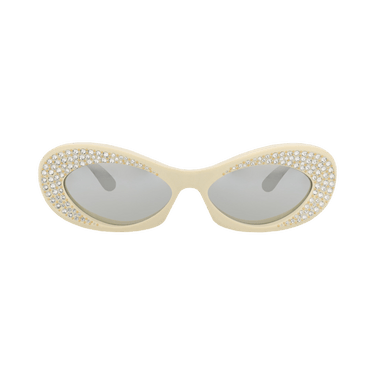 Valentino Round-Frame Metal Sunglasses — Cream – Silver 178E 57