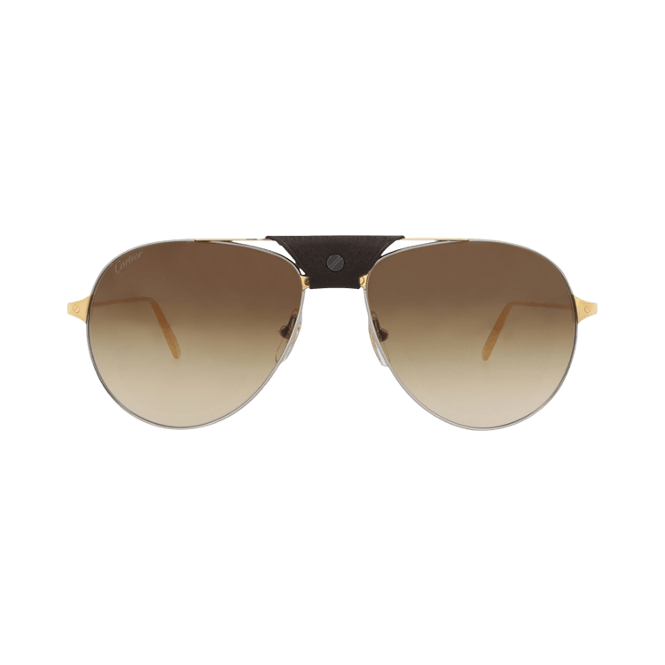 Cartier Aviator-Frame Metal Sunglasses — Silver – Ruthenium Gold Brown CT0038S 30002166 004
