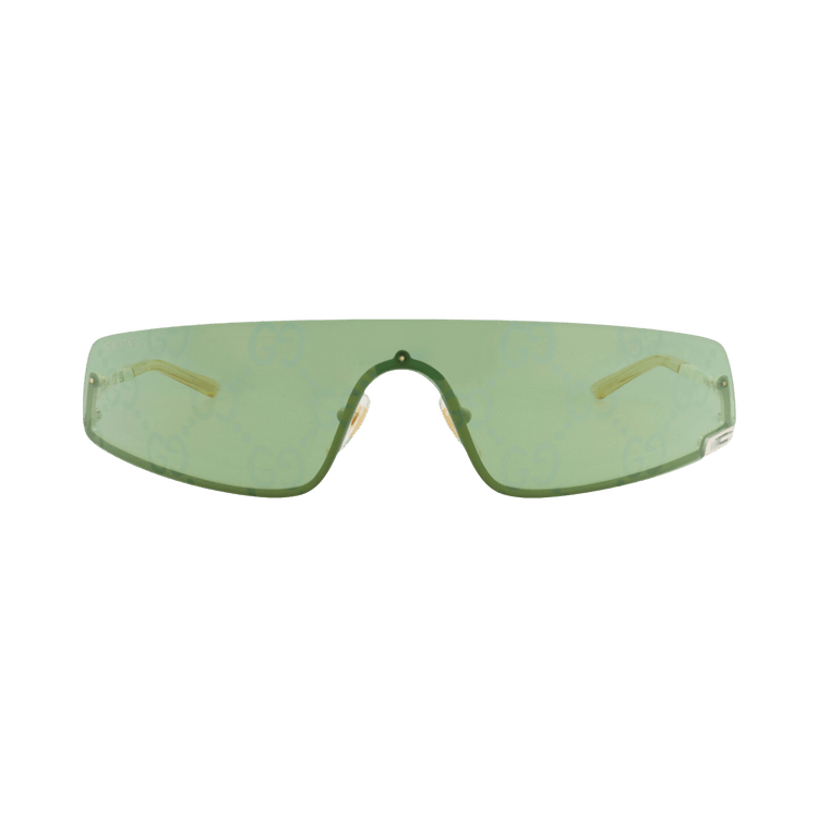 Gucci Shield-Frame Metal Sunglasses — Cream