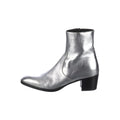 SAINT LAURENT 70MM BUCKLE-DETAIL CALF-LEATHER BOOTS SILVER