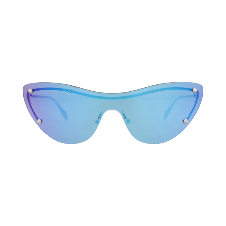 Alexander McQueen Cat Eye-Frame Metal Sunglasses — Silver – Blue 006
