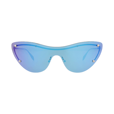 Alexander McQueen Cat Eye-Frame Metal Sunglasses — Silver – Blue 006