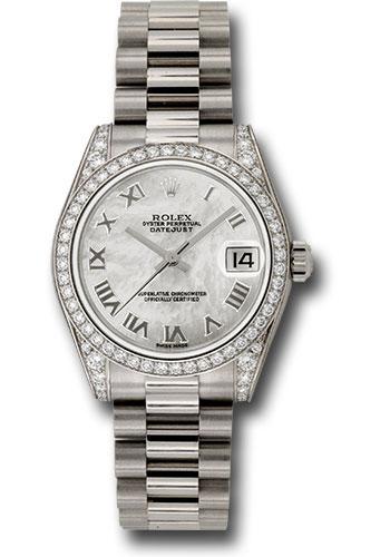 rolex-white-gold-datejust-31-watch-48-diamond-bezel-mother-of-pearl-roman-dial-president-bracelet-178159-mrp