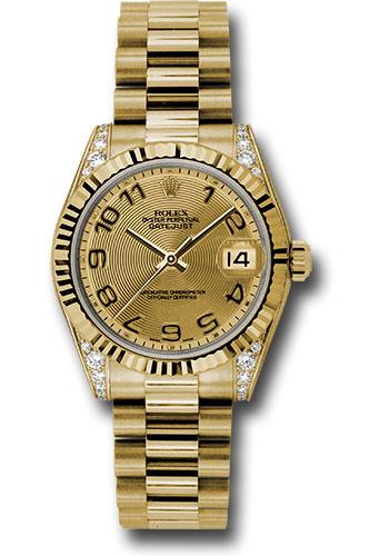 rolex-yellow-gold-datejust-31-watch-fluted-bezel-champagne-concentric-circle-arabic-dial-president-bracelet-178238-chcap