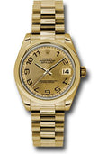 rolex-yellow-gold-datejust-31-watch-domed-bezel-champagne-concentric-circle-arabic-dial-president-bracelet-178248-chcap