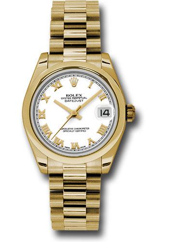rolex-yellow-gold-datejust-31-watch-domed-bezel-white-roman-dial-president-bracelet-178248-wrp