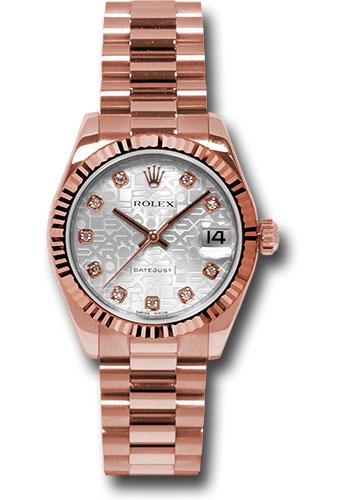 rolex-pink-gold-datejust-31-watch-fluted-bezel-silver-jubilee-diamond-dial-president-bracelet-178275-sjdp