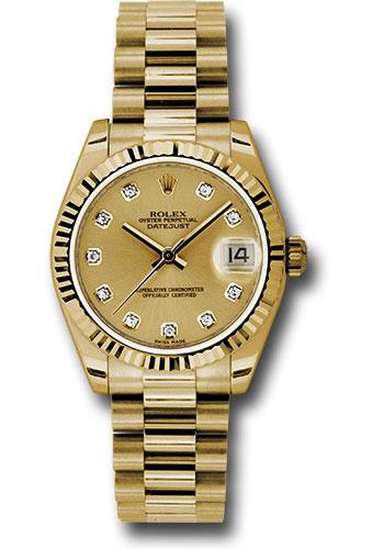 rolex-yellow-gold-datejust-31-watch-fluted-bezel-champagne-diamond-dial-president-bracelet-178278-chdp