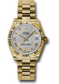 rolex-yellow-gold-datejust-31-watch-fluted-bezel-silver-diamond-roman-vi-roman-dial-president-bracelet-178278-sdrp