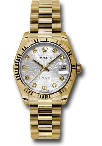 rolex-yellow-gold-datejust-31-watch-fluted-bezel-silver-jubilee-diamond-dial-president-bracelet-178278-sjdp