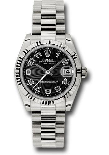 rolex-white-gold-datejust-31-watch-fluted-bezel-black-concentric-circles-arabic-dial-president-bracelet-178279-bkcap