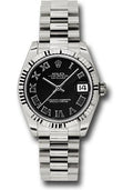rolex-white-gold-datejust-31-watch-fluted-bezel-black-roman-dial-president-bracelet-178279-bkrp