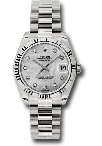 rolex-white-gold-datejust-31-watch-fluted-bezel-mother-of-pearl-diamond-dial-president-bracelet-178279-mdp