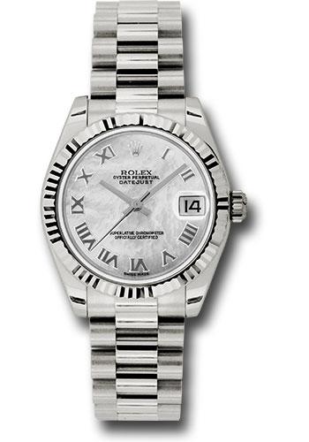 rolex-white-gold-datejust-31-watch-fluted-bezel-mother-of-pearl-roman-dial-president-bracelet-178279-mrp