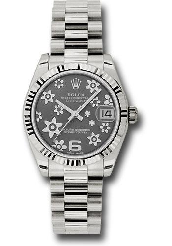 rolex-white-gold-datejust-31-watch-fluted-bezel-dark-rhodium-floral-motif-dial-president-bracelet-178279-rfp
