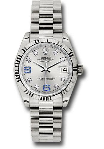 rolex-white-gold-datejust-31-watch-fluted-bezel-silver-diamond-sapphire-6-and-9-diamond-dial-president-bracelet-178279-sdsap