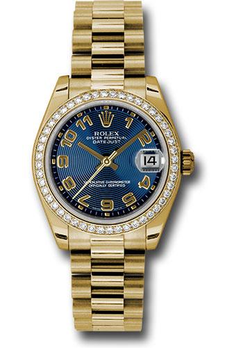 rolex-yellow-gold-datejust-31-watch-48-diamond-bezel-blue-concentric-circle-arabic-dial-president-bracelet-178288-blcap