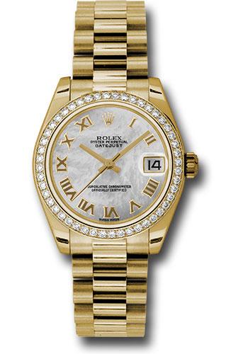 rolex-yellow-gold-datejust-31-watch-48-diamond-bezel-mother-of-pearl-roman-dial-president-bracelet-178288-mrp