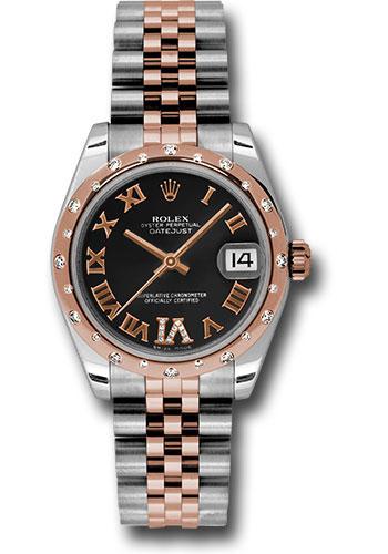 rolex-steel-and-everose-gold-datejust-31-watch-24-diamond-bezel-black-diamond-roman-vi-roman-dial-jubilee-bracelet-178341-bkdrj