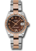 rolex-steel-and-everose-gold-datejust-31-watch-24-diamond-bezel-chocolate-diamond-roman-vi-roman-dial-oyster-bracelet-178341-chodro