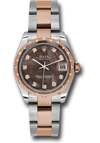 rolex-steel-and-everose-gold-datejust-31-watch-24-diamond-bezel-dark-mother-of-pearl-diamond-dial-oyster-bracelet-178341-dkmdo