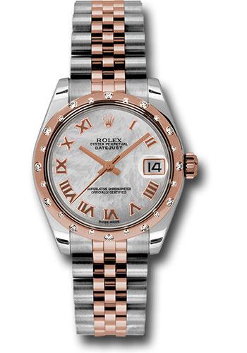 rolex-steel-and-everose-gold-datejust-31-watch-24-diamond-bezel-mother-of-pearl-roman-dial-jubilee-bracelet-178341-mrj