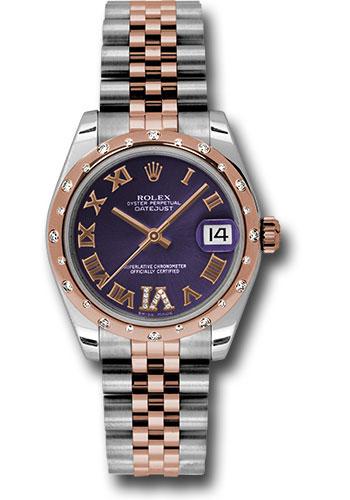 rolex-steel-and-everose-gold-datejust-31-watch-24-diamond-bezel-purple-diamond-roman-vi-roman-dial-jubilee-bracelet-178341-pdrj