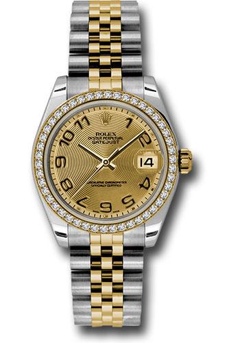 rolex-steel-and-yellow-gold-datejust-31-watch-46-diamond-bezel-champagne-concentric-circle-arabic-dial-jubilee-bracelet-178383-chcaj