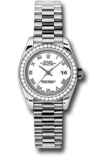 rolex-platinum-lady-datejust-26-watch-42-diamond-bezel-white-roman-dial-president-bracelet-179136-wrp