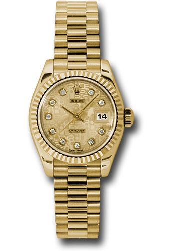 rolex-yellow-gold-lady-datejust-26-watch-fluted-bezel-champagne-jubilee-diamond-dial-president-bracelet-179178-chjdp