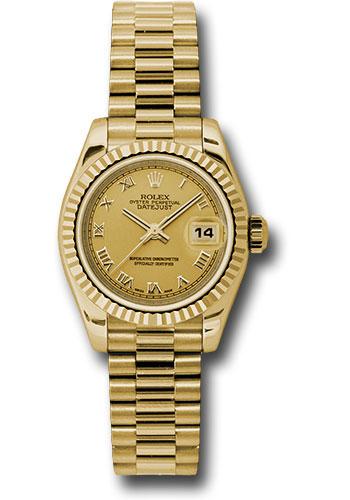 rolex-yellow-gold-lady-datejust-26-watch-fluted-bezel-champagne-roman-dial-president-bracelet-179178-chrp