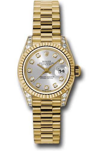 rolex-yellow-gold-lady-datejust-26-watch-fluted-bezel-silver-diamond-dial-president-bracelet-179238-sdp
