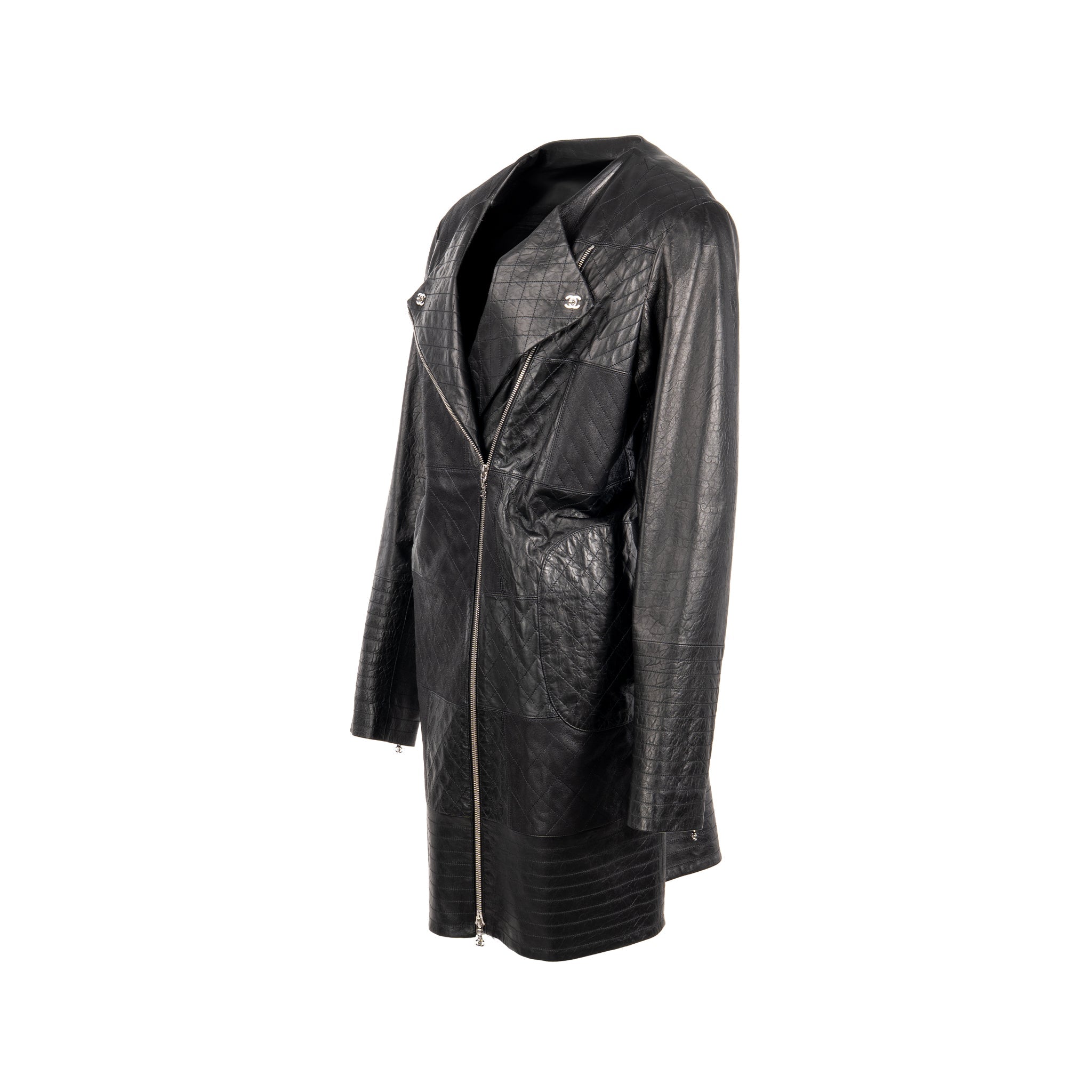 chanel-size-44-quilted-long-coat-leather-black