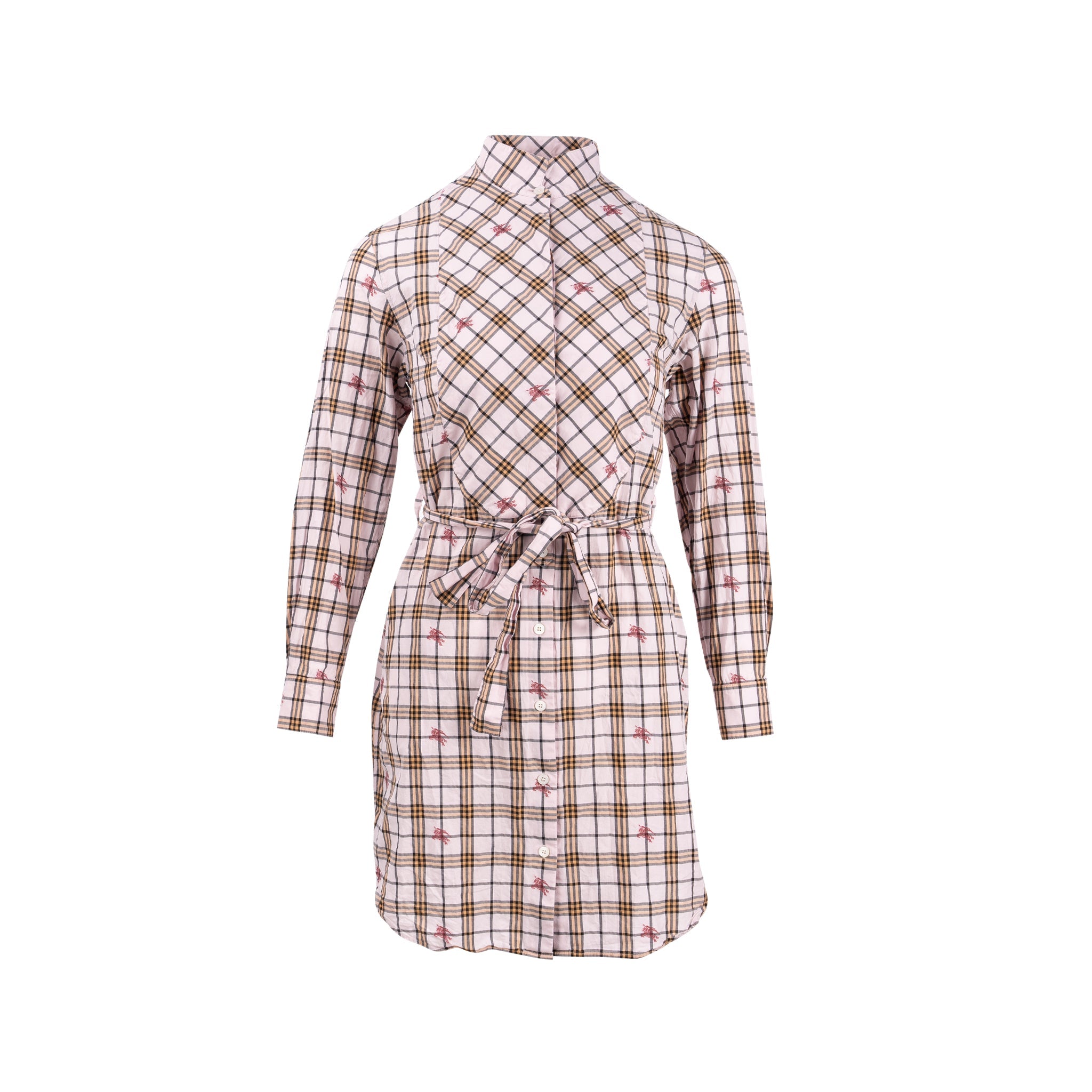 burberry-size-uk4-checked-belted-shirt-dress-cotton-pink