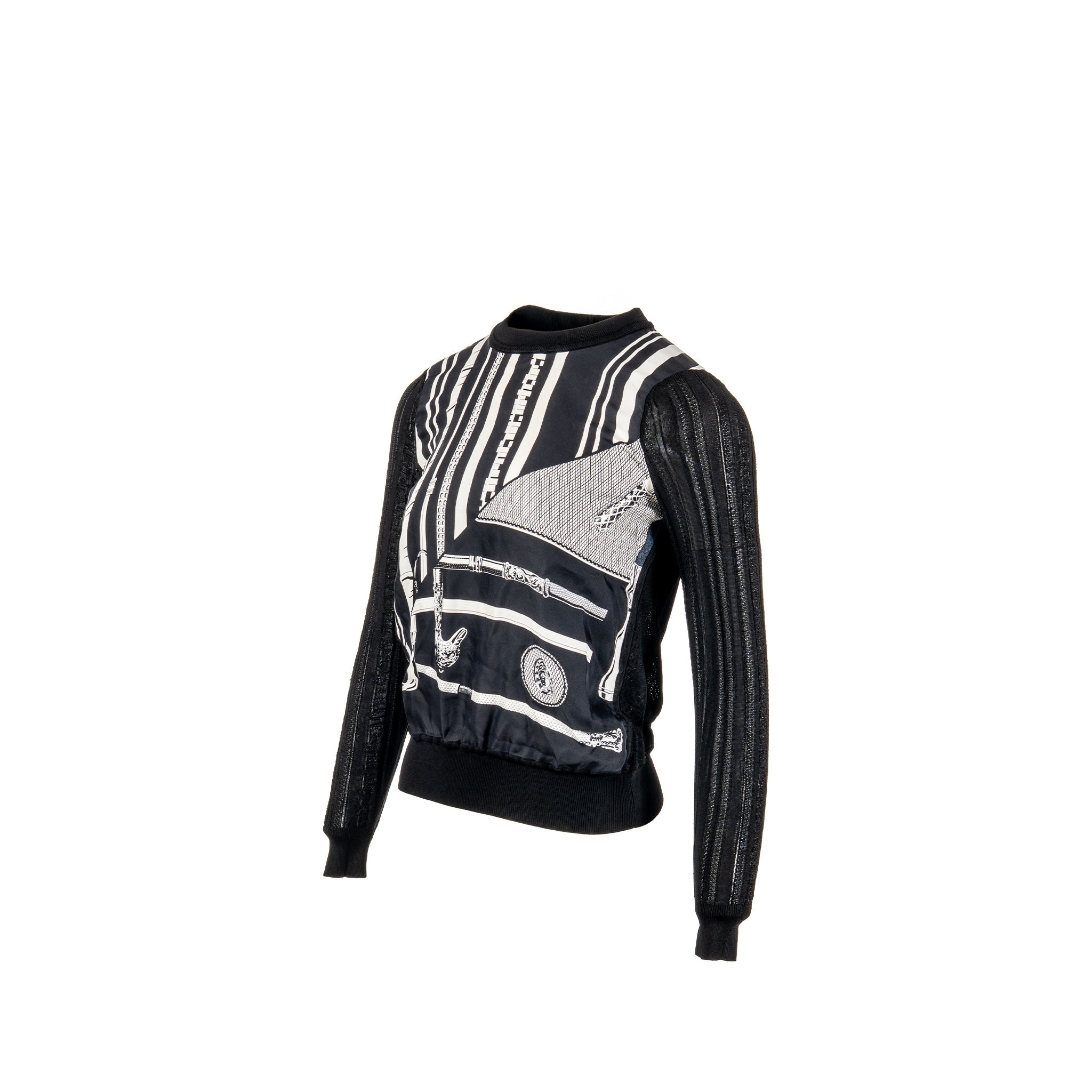 hermes-34-silk-printed-top-black-white