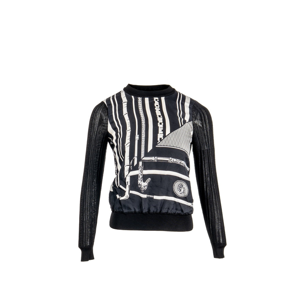 hermes-34-silk-printed-top-black-white
