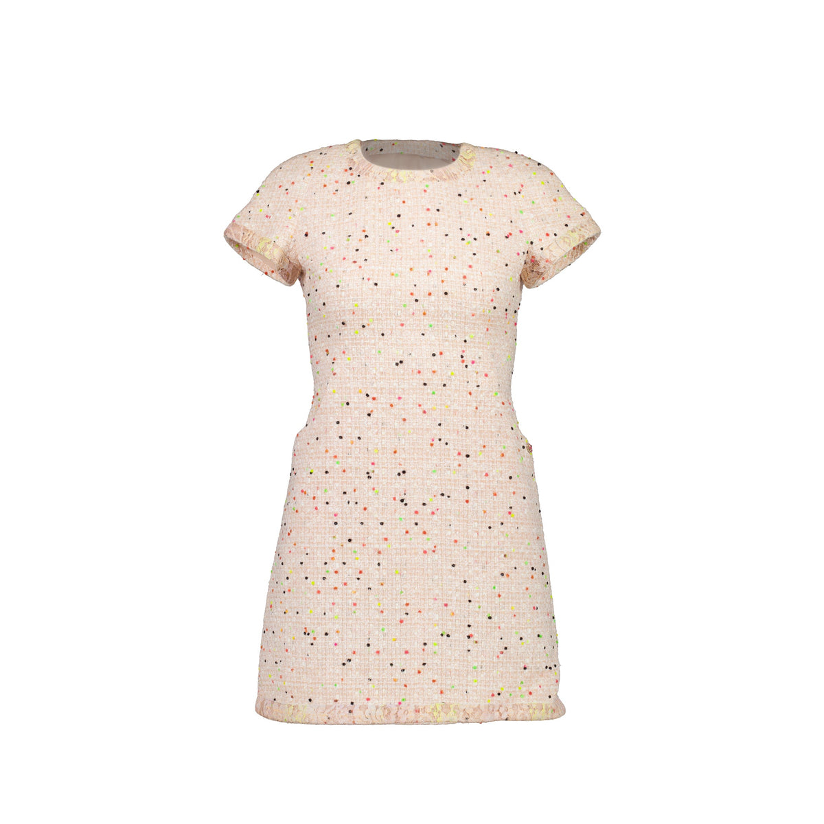 chanel-size-34-short-sleeve-tweed-dress-coral-wh-green-bk