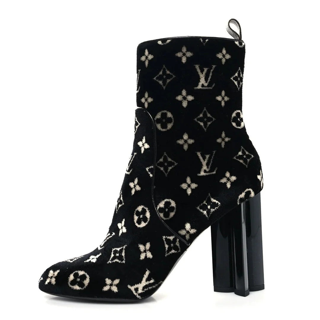 LOUIS VUITTON DENIM MONOGRAM SILHOUETTE ANKLE BOOT BLACK MONOGRAM