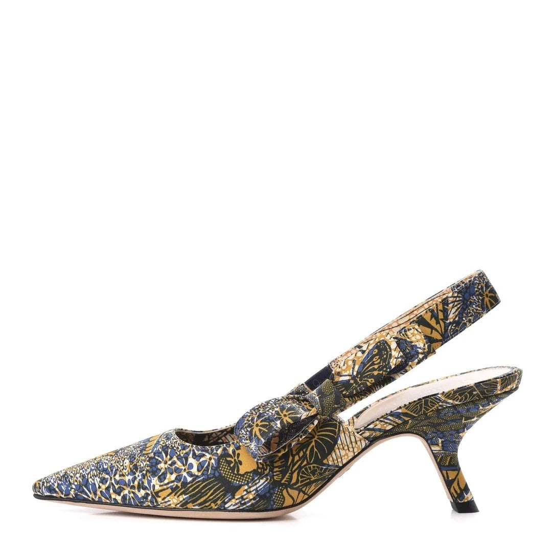 CHRISTIAN DIOR TOILE DE JOUY SWEET D SLINGBACK PUMP BLUE & YELLOW