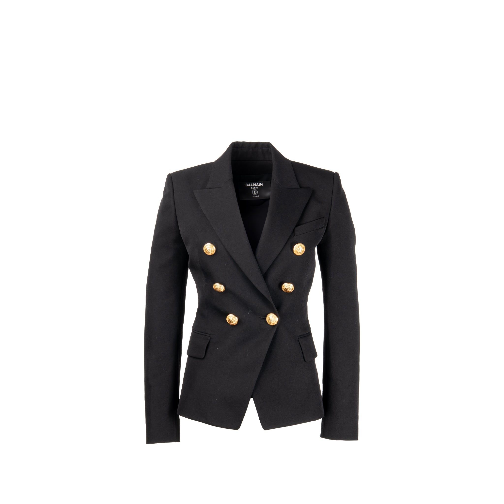 balmain-size-34-classic-jacket-with-gold-button-black-virgin-wool